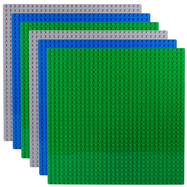 Apostrophe Games Building Blocks Base Plates Compatible with All Major Brands – (6-Pack - 2 Green, 2 Blue, 2 Gray) 10-1/16" x 10-1/16" Inches Baseplate for Building Bricks – Durable and Sturdy