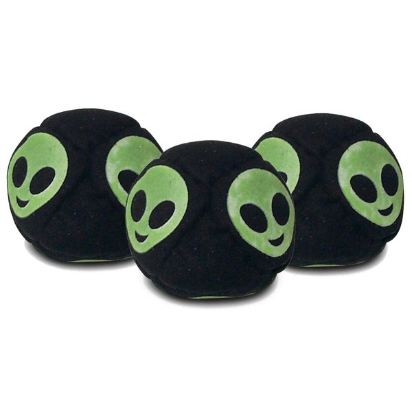 World Footbag Alien Glow-in-The-Dark Hacky Sack Footbag - 3 Pack,Black