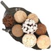 idyllic Decorative Balls for Bowls Natural Wicker 3 Inches Rattan Woven Twig Orbs, String and Cotton Balls Spherical Vase Fillers for Centerpieces - Bag of 8 Brown and White