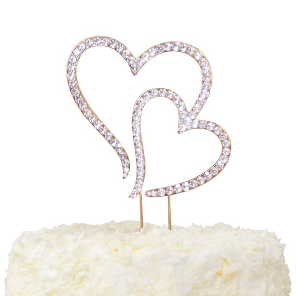 LOVENJOY Gift-Boxed Double Hearts Cake Topper Rose Gold, Crystal Rhinestones