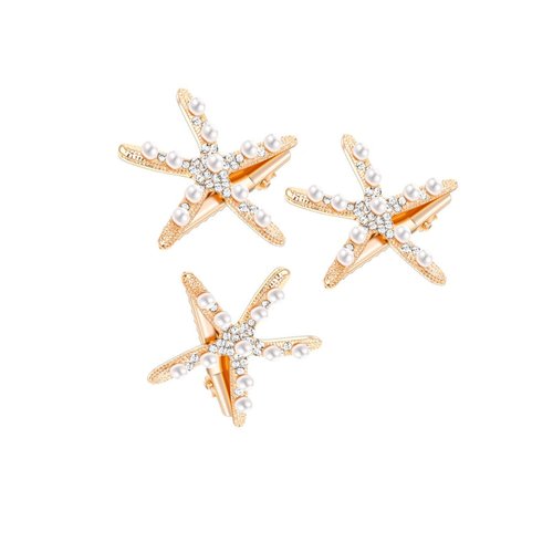 Pearl Starfish Hair Clip for Women Girls, Princess Hair Clips, Alligator Hair Clips, Mermaid Hair Clips Accessories.(FJ11) (gold)