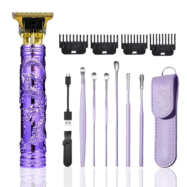 YIPINER Hair Clippers for Men, Cordless Hair Clippers, Travel Small Hair Clippers 5.7" Hair Clippers Classical Sculpting Styling Rechargeable Hair Remover with 6 Pieces Earpick (Purple)