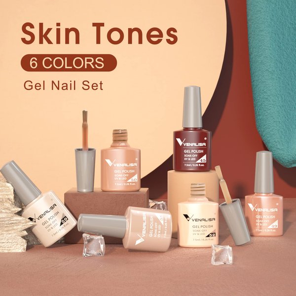 VENALISA Gel Nail Polish Set- 6 Colors Nude All Seasons Skin Tones Neutral Pink Brown Kit DIY Manicure at Home Salon Gifts