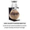 Parker 100% Silvertip Badger Bristle Shaving Brush–Chrome Handle with 3-Band-Silvertip Badger Hair Bristles – Extra Dense and Soft Bristles –Parker Shaving Brush Stand Included