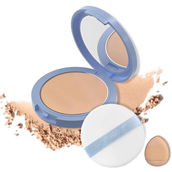 QIUFSSE Press Powder Makeup,Oil Control Face Powder Compact,Smooth Flawless Matte Setting Powder for Oily Skin,Long Lasting Waterproof Polvo Compacto de Maquillaje (Natural Beige)