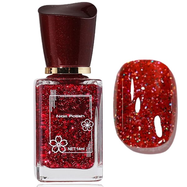 Glitter Nail Polish, Red Reflective Quick Dry Nail Polish, Iridescent Nail Polish, Bright Red Sparkly Nail Polish, Air Dry Chunky Glitter Sparkle Gel Nail Polish for Women Girls, 14ML