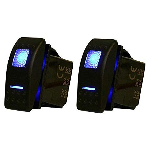 Amarine Made 2-Pack 12v 20 Amp Waterproof On-Off-On 2 Position Boat Marine DPDT 7 Pin Rocker Switch with 2 Led Lamps (Blue)