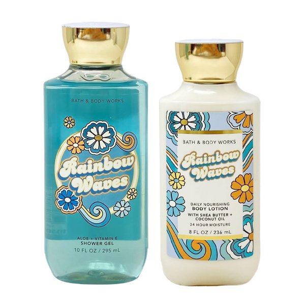 Generic Bath and Body Work RAINBOW WAVES Duo Set - Shower Gel and Body Lotion - Full Size, Blue