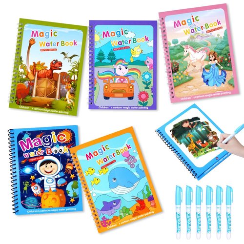 OSDUE 6 Pack Water Coloring Book for Toddler, Water Painting Book for Toddlers, Paint with Water Books, Educational Learning Doodle Toy, Reusable No-Mess Art Book Travel Toys & Xmas Gift for Kids
