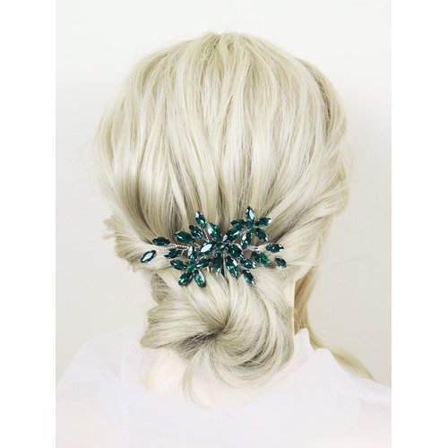 Green Rhinestone Bridal Wedding Hair Comb for Women Accessories Brihasory Handmade Headpieces for Brides Elegant Party Prom Tiaras for Girls and Women Valentine's Day Bridesmaid Gifts