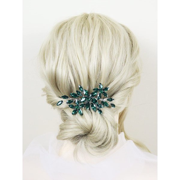 Green Rhinestone Bridal Wedding Hair Comb for Women Accessories Brihasory Handmade Headpieces for Brides Elegant Party Prom Tiaras for Girls and Women Valentine's Day Bridesmaid Gifts