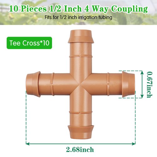 Gardrip Drip Irrigation Barbed Cross Tee：10 Pack Drip Irrigation Cross Parts Fits for 1/2 Inch Drip Irrigation Tubing 17mm 0.600" ID Barbed Connectors for Patio Lawn Garden