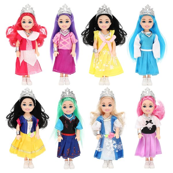 ONEST 8 Sets 6 Inch Dolls Cute Girl Dolls Include 8 Pieces Girl Mini Dolls, 8 Sets Handmade Doll Clothes, 8 Pairs of Doll Shoes