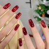 Red Press on Nails Medium Square Fake Nails Wine Red Cat Eye False Nails Shiny Glitter Glue on Nails Full Cover Coffin Acrylic Nails Handmade Nails Press Ons Reusable Nails for Women Manicure 24Pcs