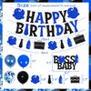 Boss Birthday Party Decorations for Blue Black Boss Boy Baby Themed Happy Birthday Banner Cake Toppers Balloons Set for Newborn Boy Child Kid Bday Party 1st 2nd 3rd Birthday Decor Supplies