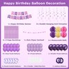 Purple Happy Birthday Party Decorations for Women Girls, Pre-Strung Happy Birthday Banner, Purple Balloons, Fringe Curtain, Tissue Paper Pom Poms, Circle Dot Garland, Hanging Swirls for Birthday Party
