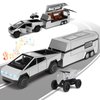 NQD Cyber Truck Toy with RV & Motorcycle, 3-in-1 Alloy Diecast Pull-Back Toy Truck Pickup Truck Trailer with Sound and Light, Ideal Gift for Boys Kids Age for 3 Year and Up