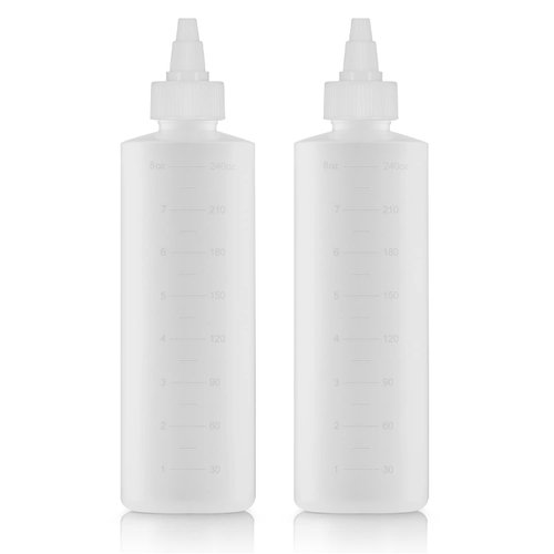 Applicator Bottle for Hair - 2-Pack, 8.5 Ounce, Translucent, Adjustable Nozzle, Open/Close Feature, Squeeze Design with Measuring Scale - Ideal for Scalp, Hair Color, Roots, Hair Oil Application