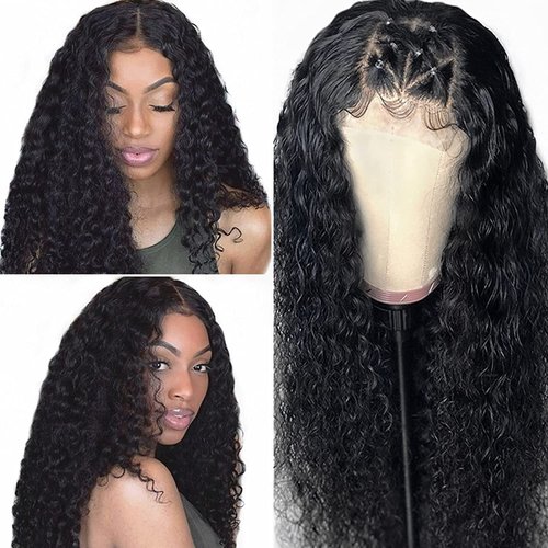 ESIWONHAIR Deep Wave Glueless Lace Front Wigs Human Hair for Black Women Brazilian Virgin Deep Wave HD Transparent 4×4 Lace Closure Wigs Pre Plucked with Baby Hair (16Inch, Natural Black)