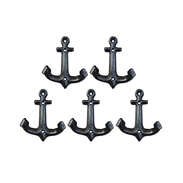 Facaler Nautical Cast Iron Ship Anchor Weathered Nautical Wall Hooks Coat Hook, Screws Included (5 PCS)