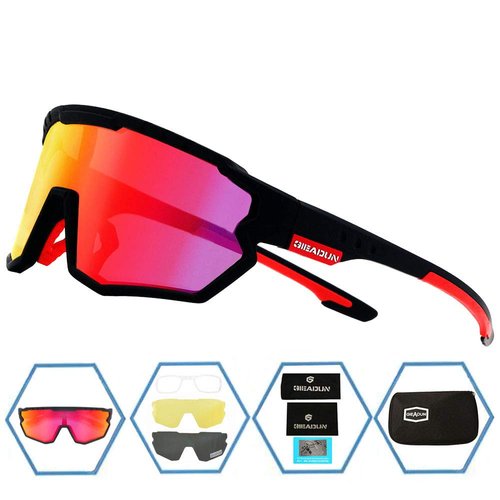 GIEADUNSports Sunglasses Polarized Cycling Glasses Adults and Youth softball Glasses Baseball,Fishing, Ski,Golf (black red)