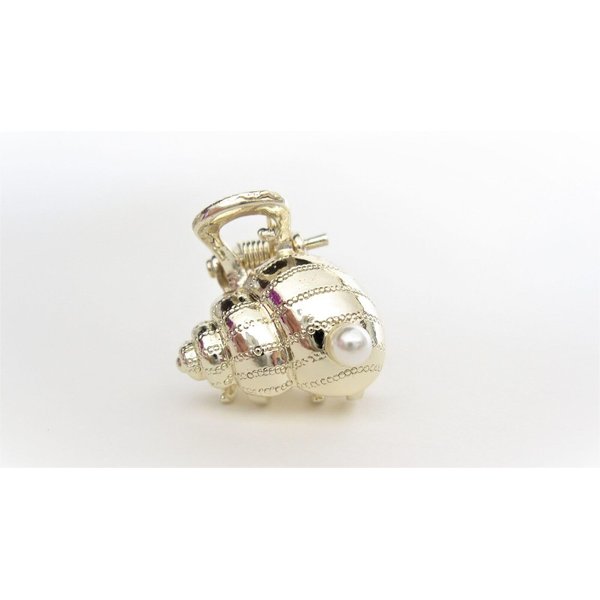 Generic Small gold metal and pearl seashell hair claw clip bridal clip