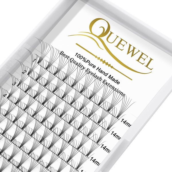 QUEWEL Volume Lash Extensions 6D 0.10mm D Curl 14mm Short Stem Premade Fans Soft|Optinal 3D|4D|5D|6D|7D|8D 0.07/0.10mm C/D 8-20mm Mix-9-16mm 12-15mm 8-15mm|(6D 0.10D 14mm)