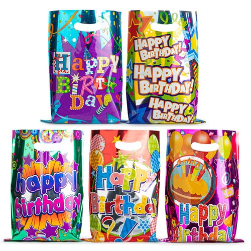 UUSYCUN 40PCS Birthday Goodie Bags for Kids, Cake & Ribbons Party Favor Bags for Kids Birthday, Plastic Treat Bags for Party, Small Return Gift Bags Bulk for Goody, Candy, Holiday, Girls, Boys, Adult