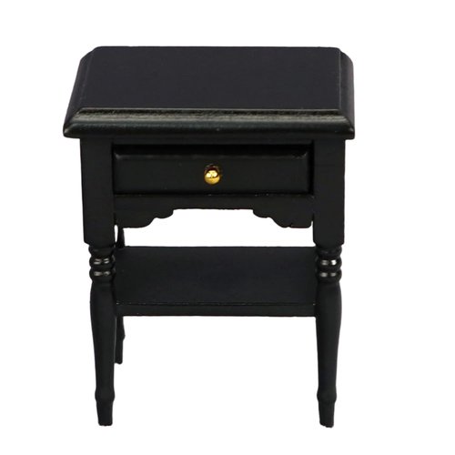 ibasenice 1pc Mini Bedside Table Bookshelf Accessories Black End Table Black Shelf Decor Mini Side Table Drawer Wooden Miniture Furniture Mini Wooden Cabinet Black Vintage Cupboard Miniature