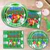 Yavxzvbw 96Pcs Football Party Plates - Green, Modern, Geometric Cartoon Design - Disposable, Not Reusable - Dinner Plates for Football Party Supplies