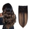 5 Pieces 18" Remy Clip in Hair Extensions Human Hair Natural Black to Chestnut Brown Highlight Black Ombre - Silky Straight Short Thick Real Hair Extensions for Women (18 inches, (1BT6) P1B, 90grams)