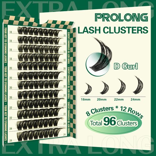 Lash Clusters 96pcs Eyelash Clusters D Curl 18-24MIX Cluster Lashes KEYYOU Volume Wispy Lash Extension Soft&Comfortable Easy DIY at Home(Y02,D-18-24MIX)