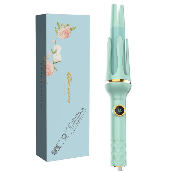 MAIMEITE Automatic Hair Curler, Self-Rotating Curling Iron 1.25 inches, 32mm Beach Waves Curling Wand, 8 Temperature Options, Extended Barrel for Medium to Long Hair, Green