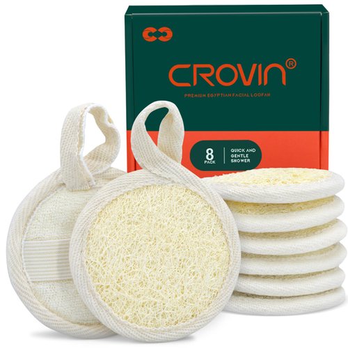 Crovin Premium Exfoliating Facial Loofah Pads, Natural Luffa Face Scrubber and Makeup Remover Face Sponge for Easily and Effectively Clean Up Your Face-8 Count (1 Pack)