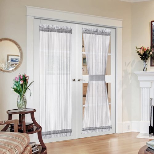 MIULEE French Door Sheer Curtains for Front Back Patio Glass Door Light Filtering Window Gauze with 2 Tiebacks 54 Wide and 72 Inches Length,Light Grey, Set of 2