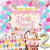 LXlucktim Two Sweet Birthday Party Supplies for 2 Year Old Girl, 150 Pcs Donut Party Decorations for Girls Baby - Backdrop, Cake, Cupcake Toppers, Tablecloth, Highchair Nanner, Crown and Poster