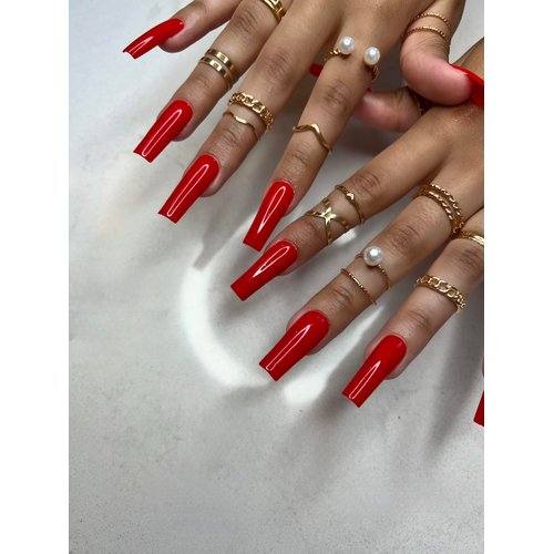 Blanca's Thicks Press On Nails Instant Long Acrylic Nails Square Shaped Reusable 24 Piece set with Glue Fake Nails Full Cover for Women and Girls (Red)