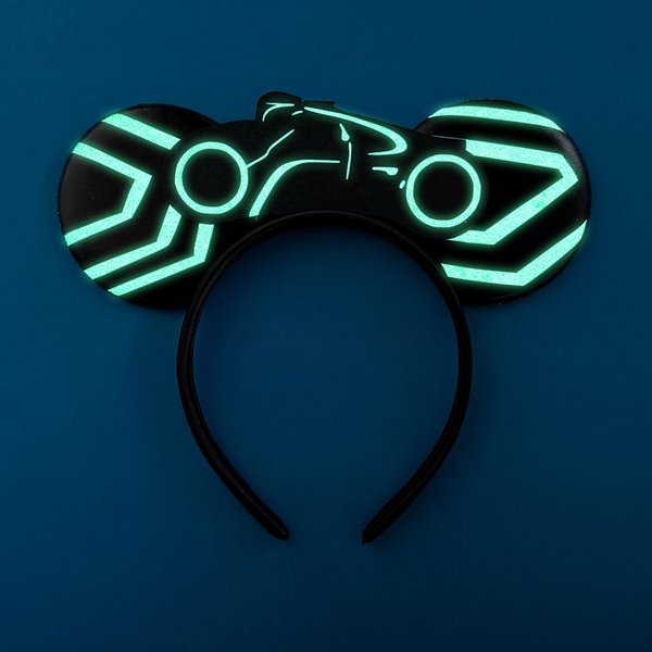 Cycle Glow In The Dark Mickey Ears, Motorcycle Mouse Ears, Tron Inspired Mouse Ears