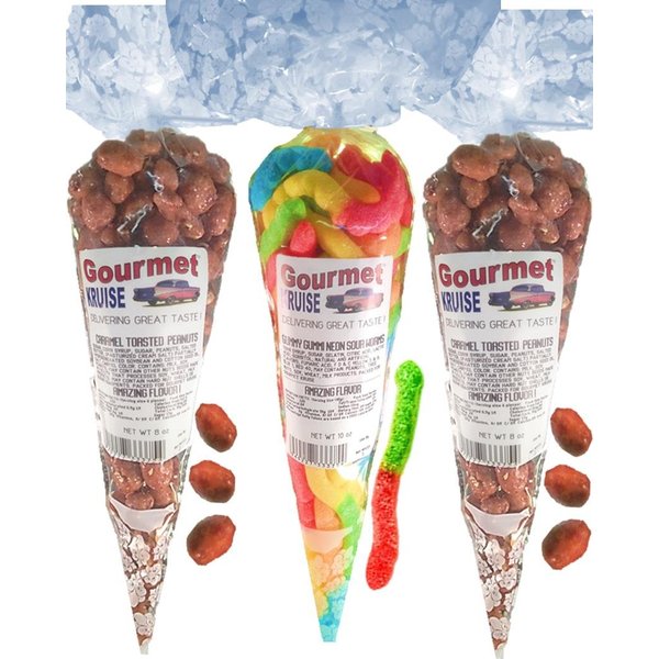 Peanuts (2) Caramel Toasted (1) Sour Worms Gummi Gummy (NET WT 26 OZ) Gourmet Kruise Signature Gift Bags