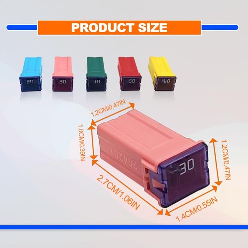 10PCS Mini Block Fuse car Fuse Square Tall Profile Box Shaped Kit 20A 30A 40A 50A 60A for Car, SUV, RV, Caravan, Golf Cart, Truck and Other Vehicles, Tall(2pcs Each)