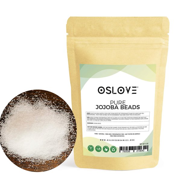 Oslove Organics Pure Jojoba Beads- 20/40 Mesh Size | Cleanses and Exfoliates Skin | Use in Soaps, Cleansers & Scrubs- 4oz