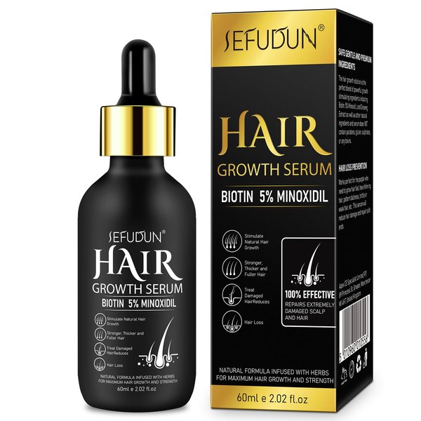 5% Minoxidil Hair Growth Serum,Minoxidil Hair Growth, Hair Loss and Hair Regrowth Oil With Biotin Hair Regrowth Treatment for Scalp Hair Loss Hair Thinning, 60Ml/2oz 1 Month Supply