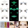 6Sheets Face Jewels Gems Self-Adhesive Rhinestone+30g Chunky Face Body Eye Hair Glitter, Rave Festival Outfits Clothes Iridescent Crystals Stickers Rainbow Body Makeup Tattoo Kit(3 luminous)