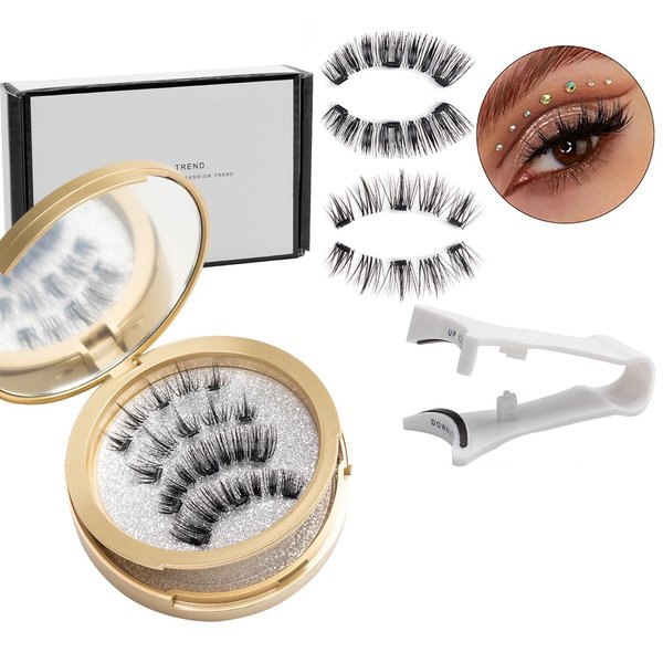 Magnetic Eyelashes Kit, 2 Pairs Reusable Fluffy Lashes, Applicator, Mirror Box