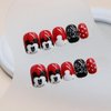 Press on Nails Short Square, Cute Fake Nails Full Cover Red with Cute Cartoon Designs False Nails Cute Stick on Nails Artificial Acrylic Glue on Nails Manicure Decoration for Women Daily Wear Nails