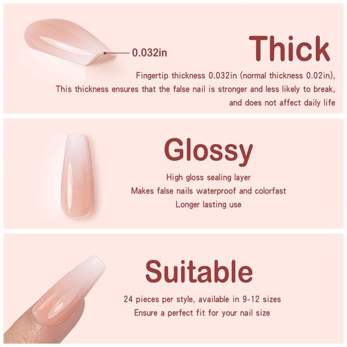 Yivaiks 24pcs glitter Press on Nails Medium Coffin Fake Nails with Glue on Nails for Women Luxurious 3D Crystal Gem Design Ballerina Pink Acrylic Nails Perfect Accessory for Banquets, Soirees, Parties(GD-002)