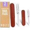 YASCOM Metal Nail Files for Natural Nails, 2 PCS Stainless Steel Nail Files with Gripy Handle & Leather Case, Fingernail Files for Women & Men Reusable Nail File Metal for Home & Salon, Lima para Uñas