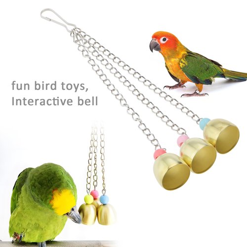 eMagTech 3PCS Parrot Alloy Bell Toys Bird Interactive Chain Metal Bell Toy for Cockatiels Conures and Lovebirds Hanging Bell Bird Activity Stand 23.5cm