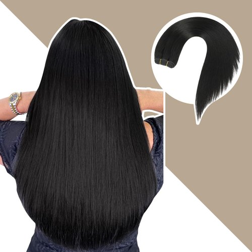 Jerriess Sew in Hair Extensions Real Human hair, Silky Soft &Shiny Double Drawn Weft Hair Extensions human hair, Thick ends&Tangle Free Human hair extensions sew in,100g Straight Natural Black,22 inch
