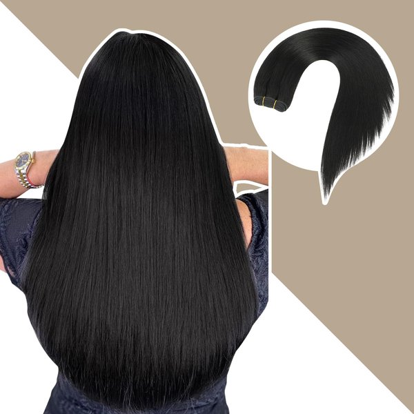 Jerriess Sew in Hair Extensions Real Human hair, Silky Soft &Shiny Double Drawn Weft Hair Extensions human hair, Thick ends&Tangle Free Human hair extensions sew in,100g Straight Natural Black,22 inch